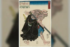 Stampa giapponese di Kuniyoshi, riferimento storico per irezumi e maschere ispirate al folklore giapponese