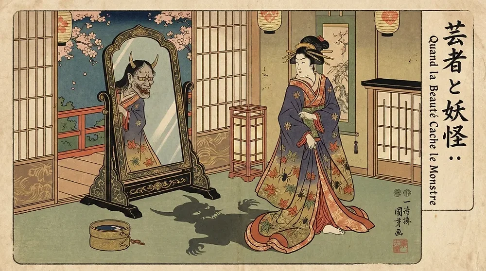 Maska Geisha Horror z malowaną twarzą, inspirowana japońskim folklorem, Dai Yokai