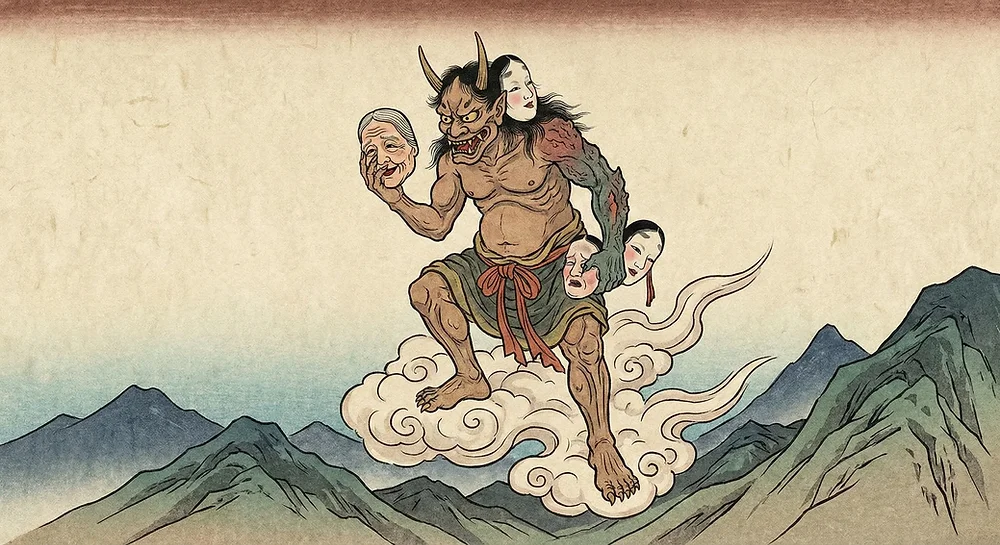 Máscara Oni inspirada em Ibaraki-dōji e no folclore japonês