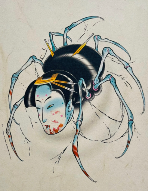 Jorogumo, femme-araignée illustrée d’après le folklore japonais