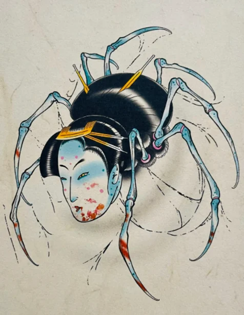 Ilustración de una mujer araña Jorogumo