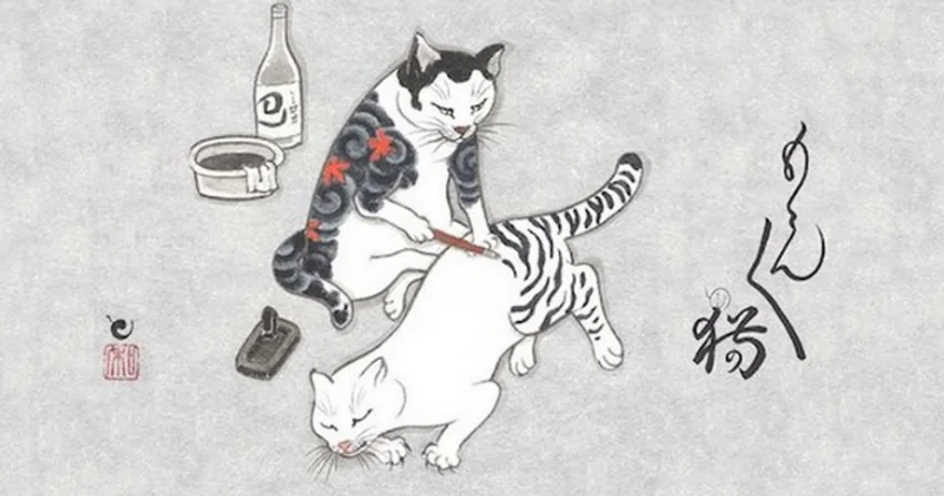 Ilustración inspirada en el tebori y el tatuaje japonés tradicional