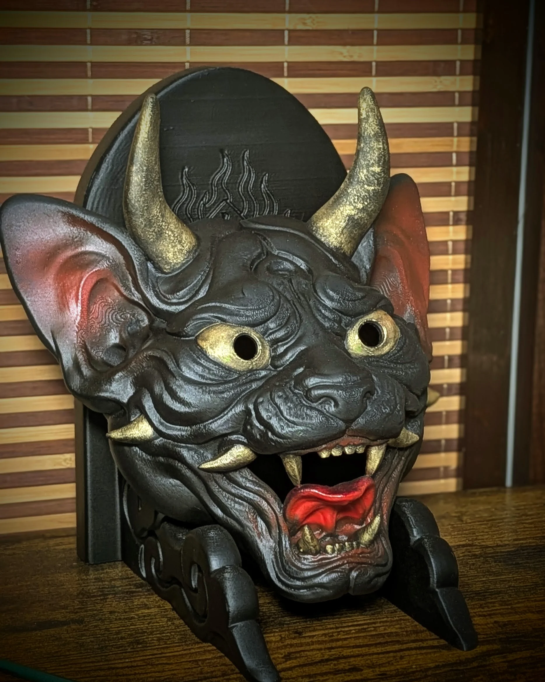 Black Neko Hannya Demon Cat Mask, side view