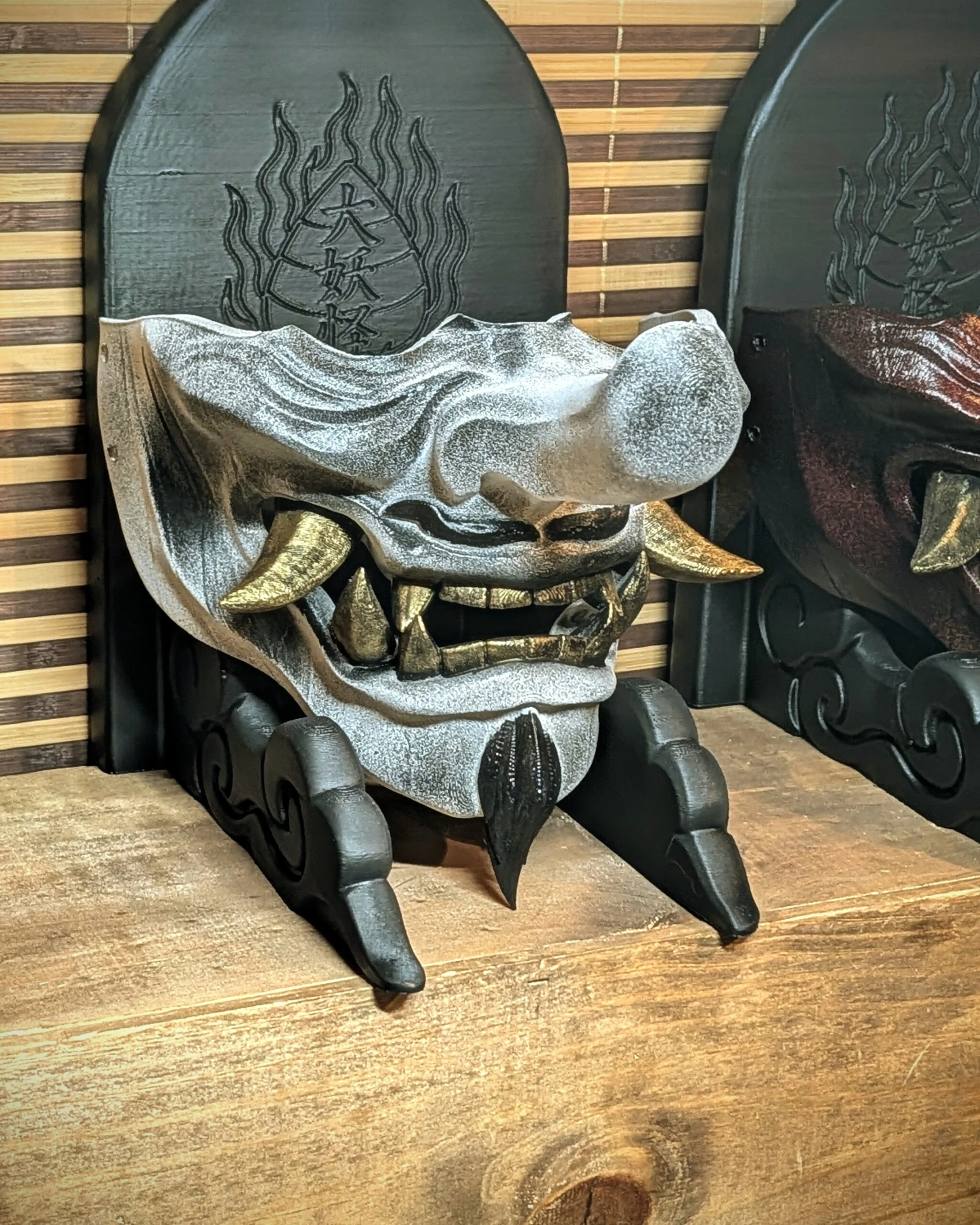Tengu Mempo Half Mask, Blue, handmade Japanese half-mask by Dai Yokai