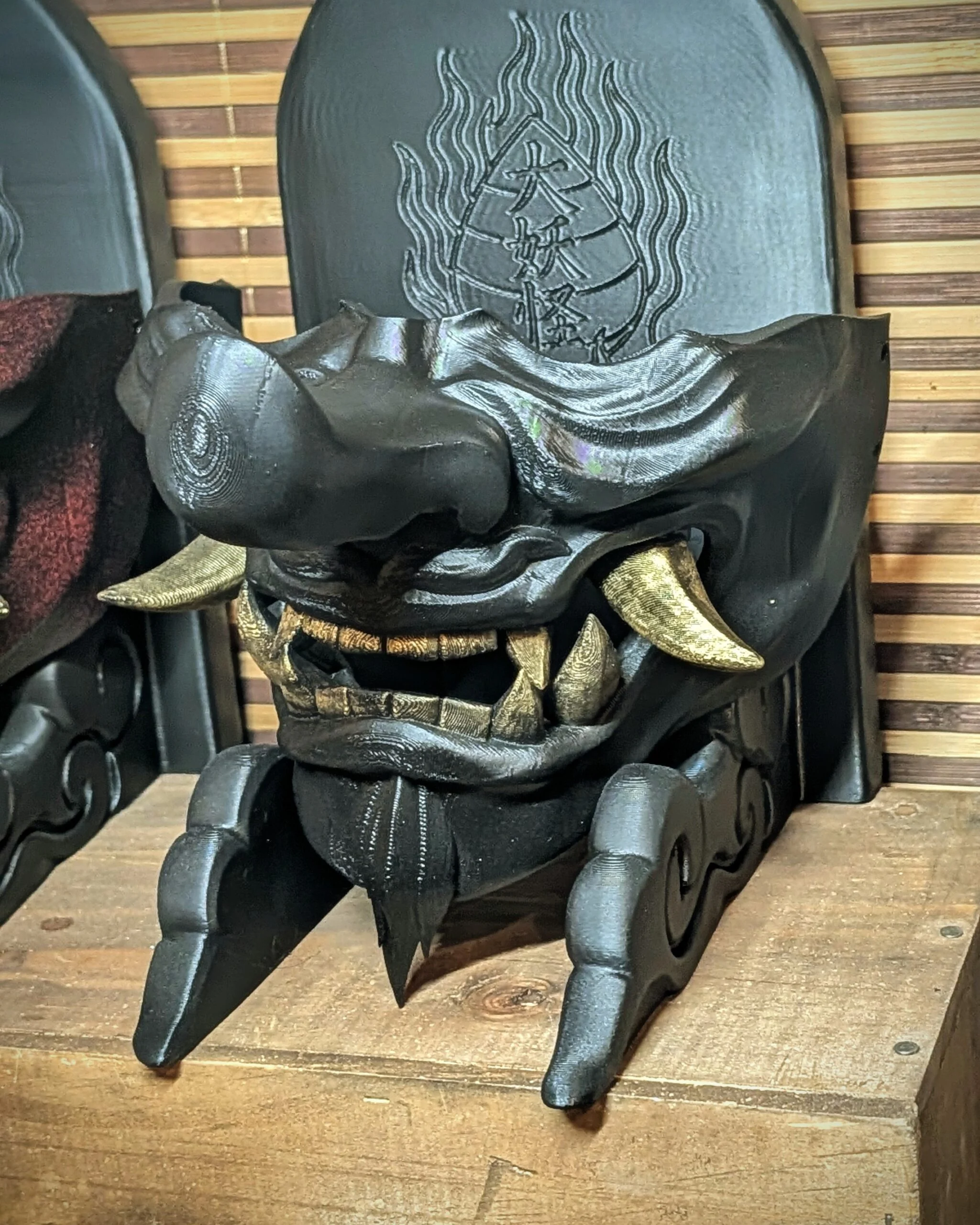 Tengu Mempo Half Mask, Black, handmade Japanese half-mask by Dai Yokai