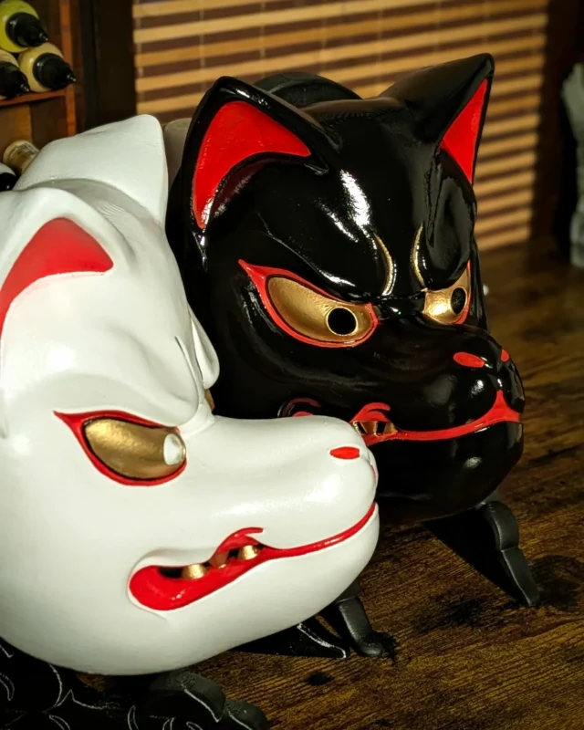 Duo Masques Kitsune Noir et Blanc