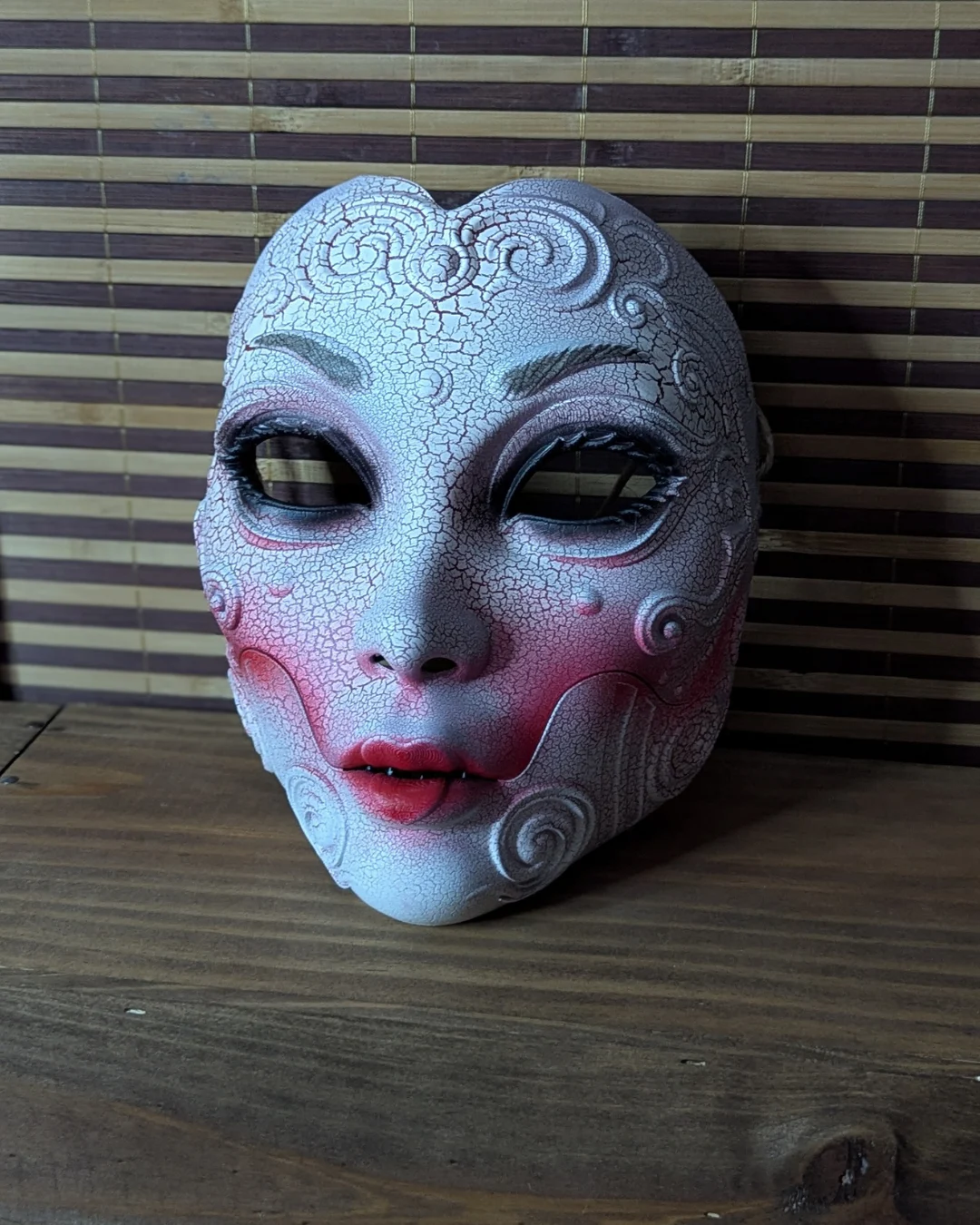 Articulated Geisha Horror Mask, Raw, handmade Japanese mask by Dai Yokai