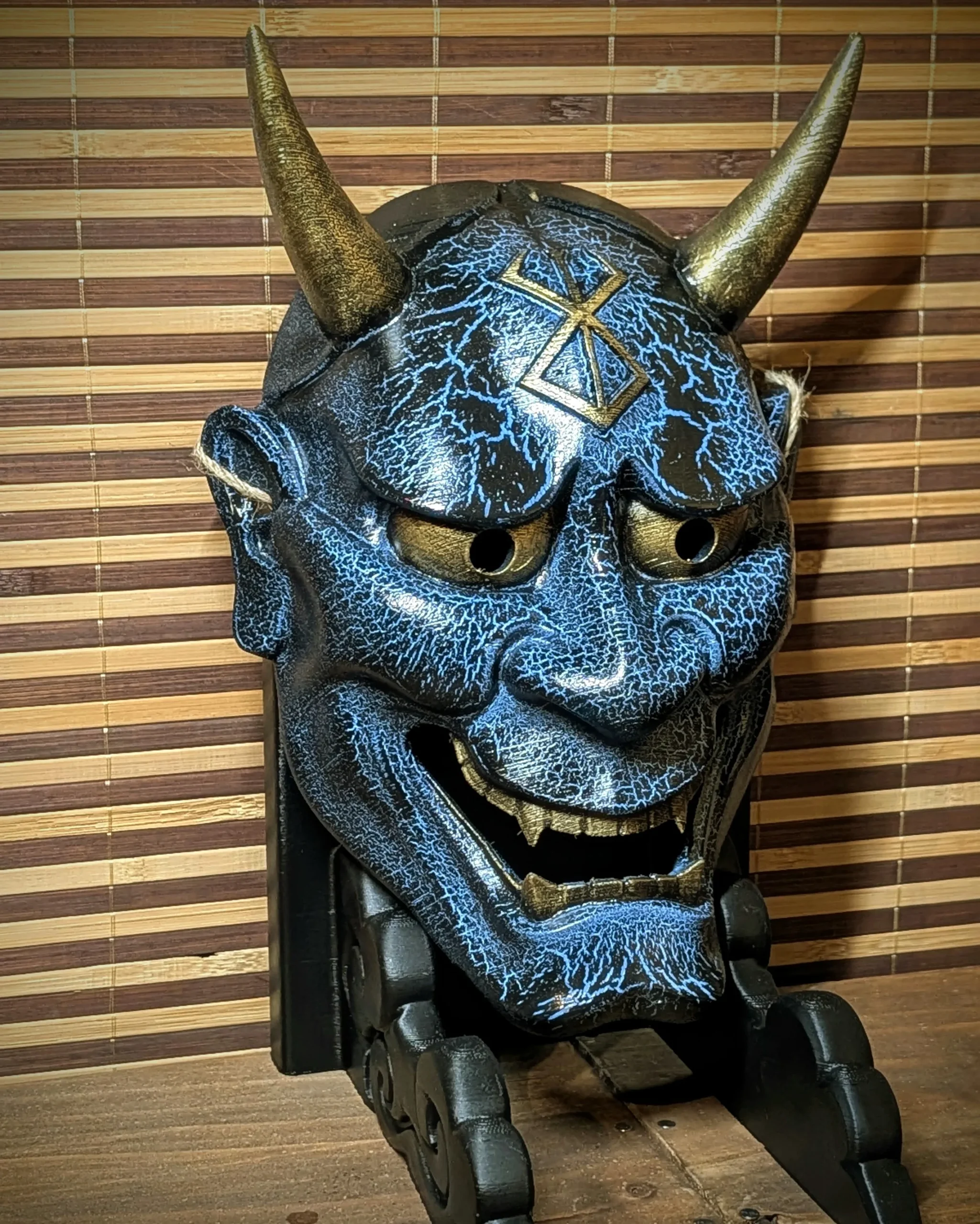 Berserk Hannya Mask, Blue, handmade Japanese mask by Dai Yokai