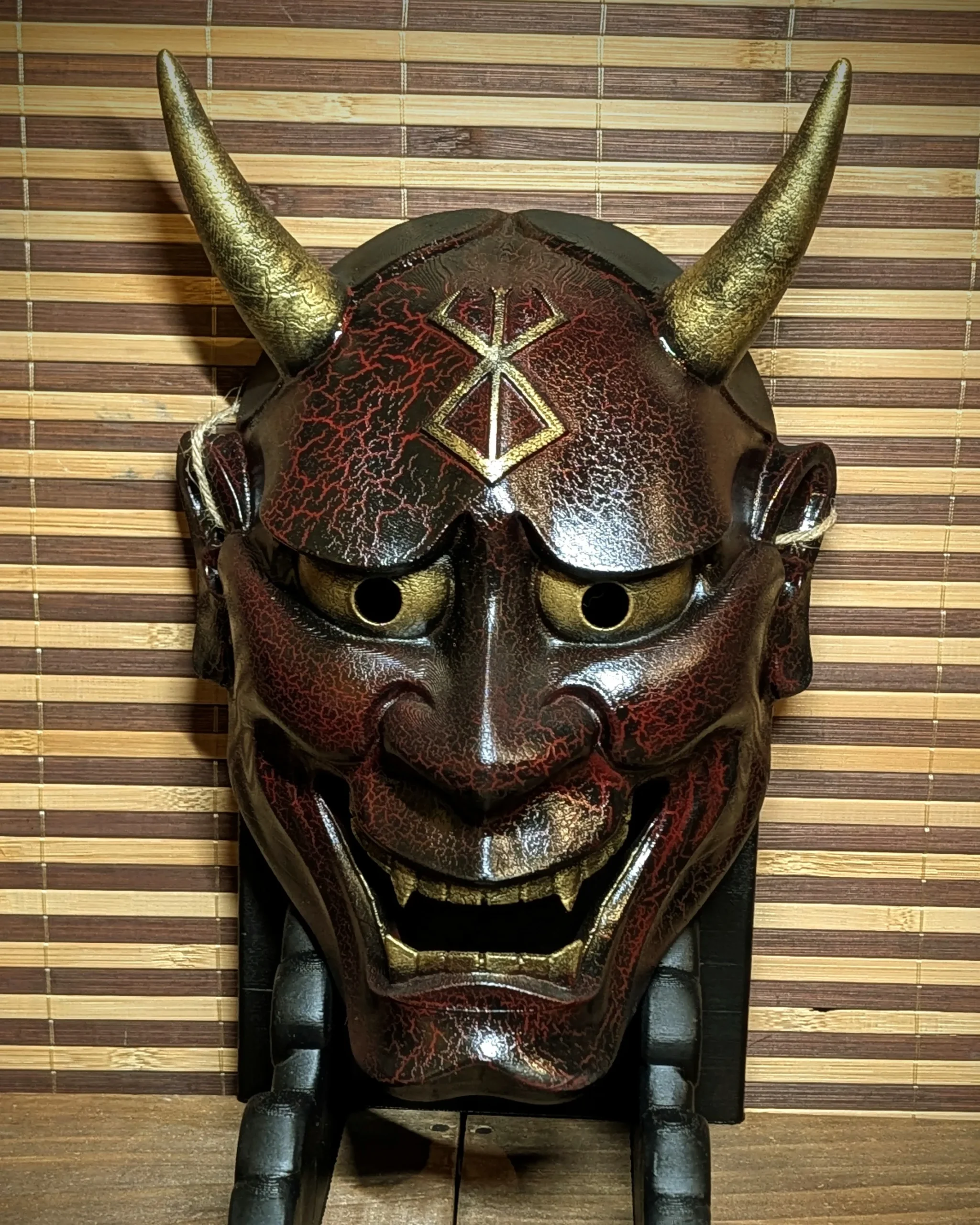 Berserk Hannya Mask, Burgundy, handmade Japanese mask by Dai Yokai