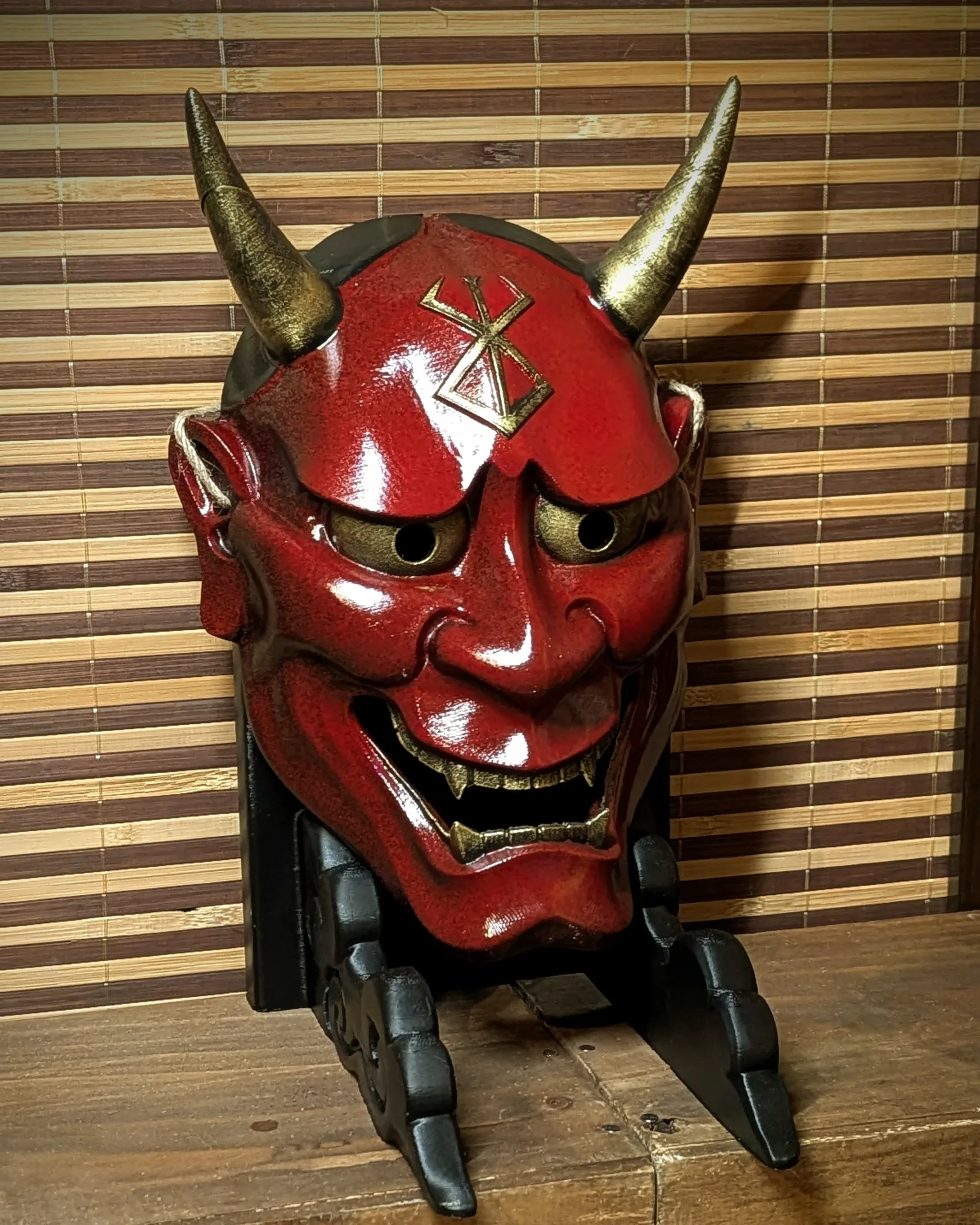 Berserk Hannya Mask, Red, handmade Japanese mask by Dai Yokai