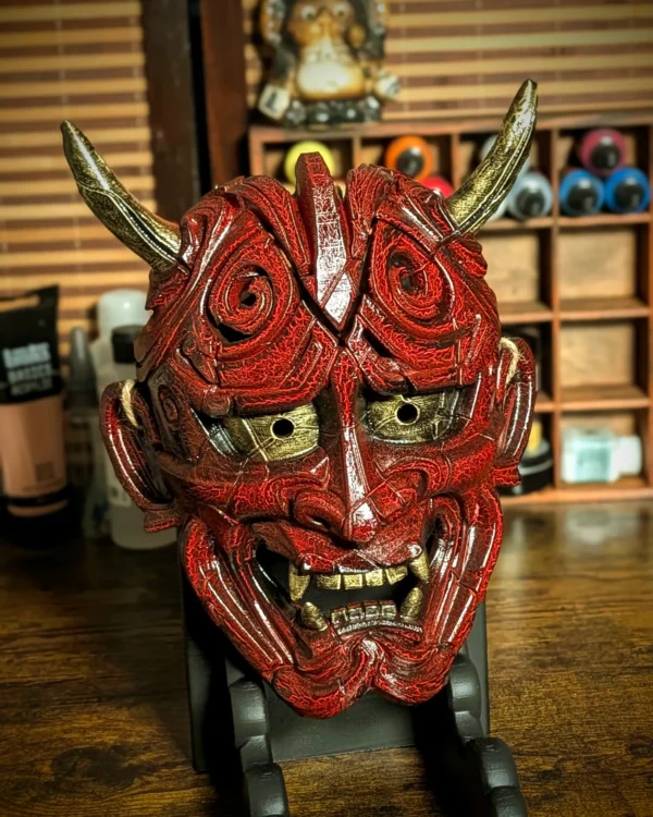 Máscara Hannya Kezurata roja hecha a mano por Dai Yokai