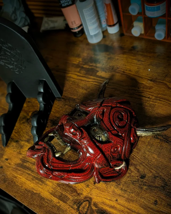 Máscara Hannya Kezurata roja hecha a mano por Dai Yokai
