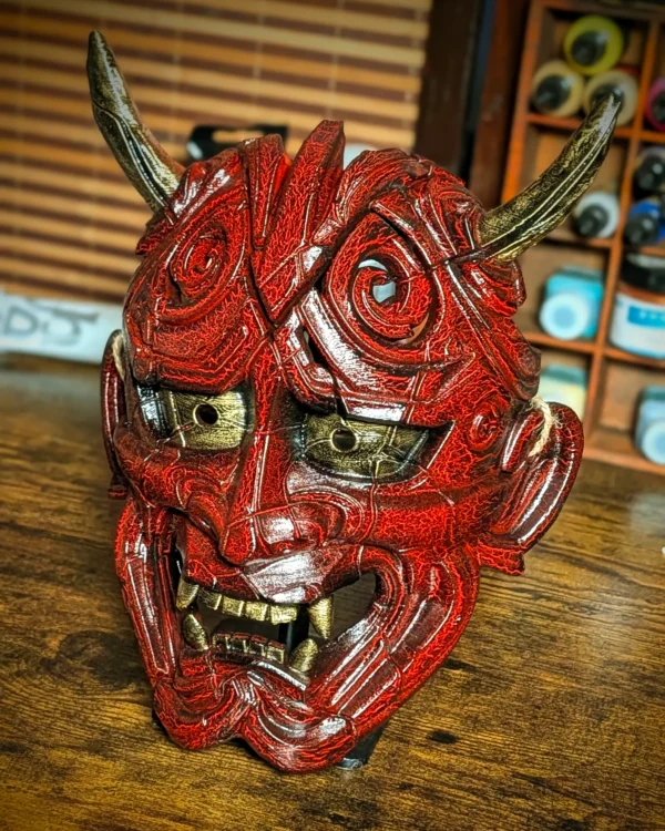 Máscara Hannya Kezurata roja hecha a mano por Dai Yokai