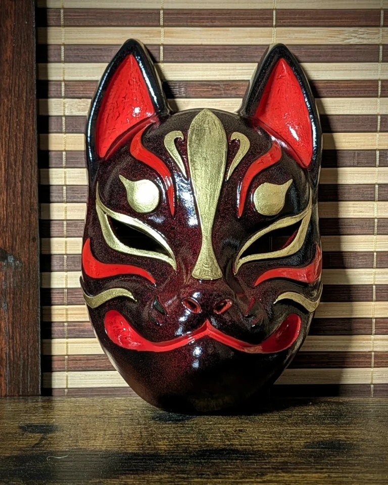 Burgundy Modern Kitsune mask, view 3