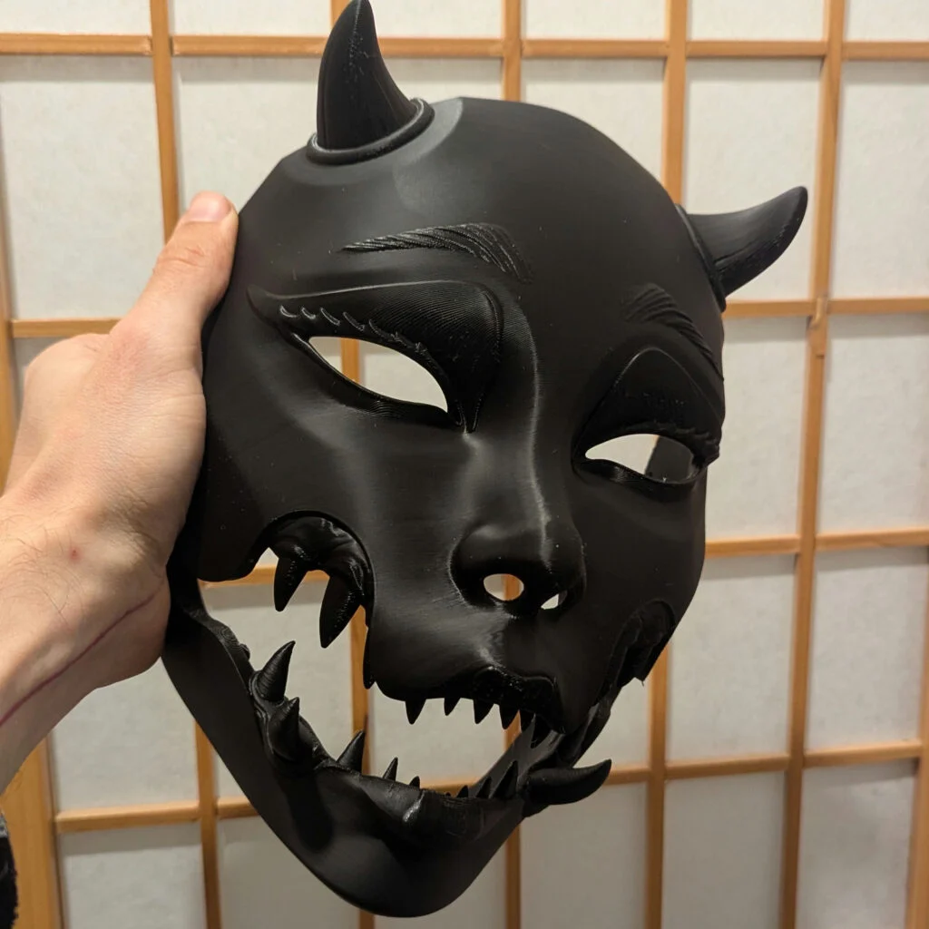 PETG-printed Kuchisake Onna mask base before sanding and painting