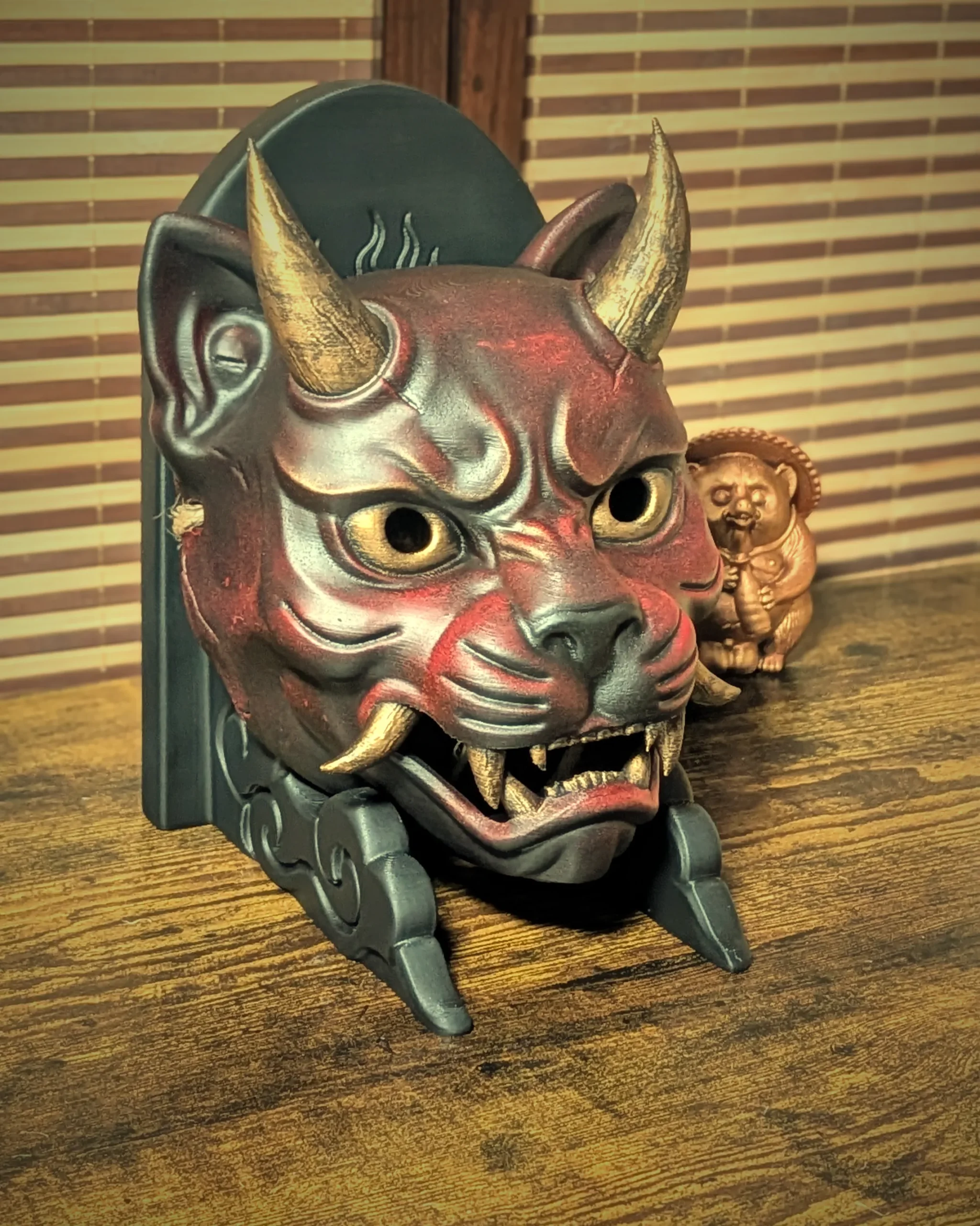 Nekomata Japanese Demon Cat Mask, handmade Japanese mask by Dai Yokai