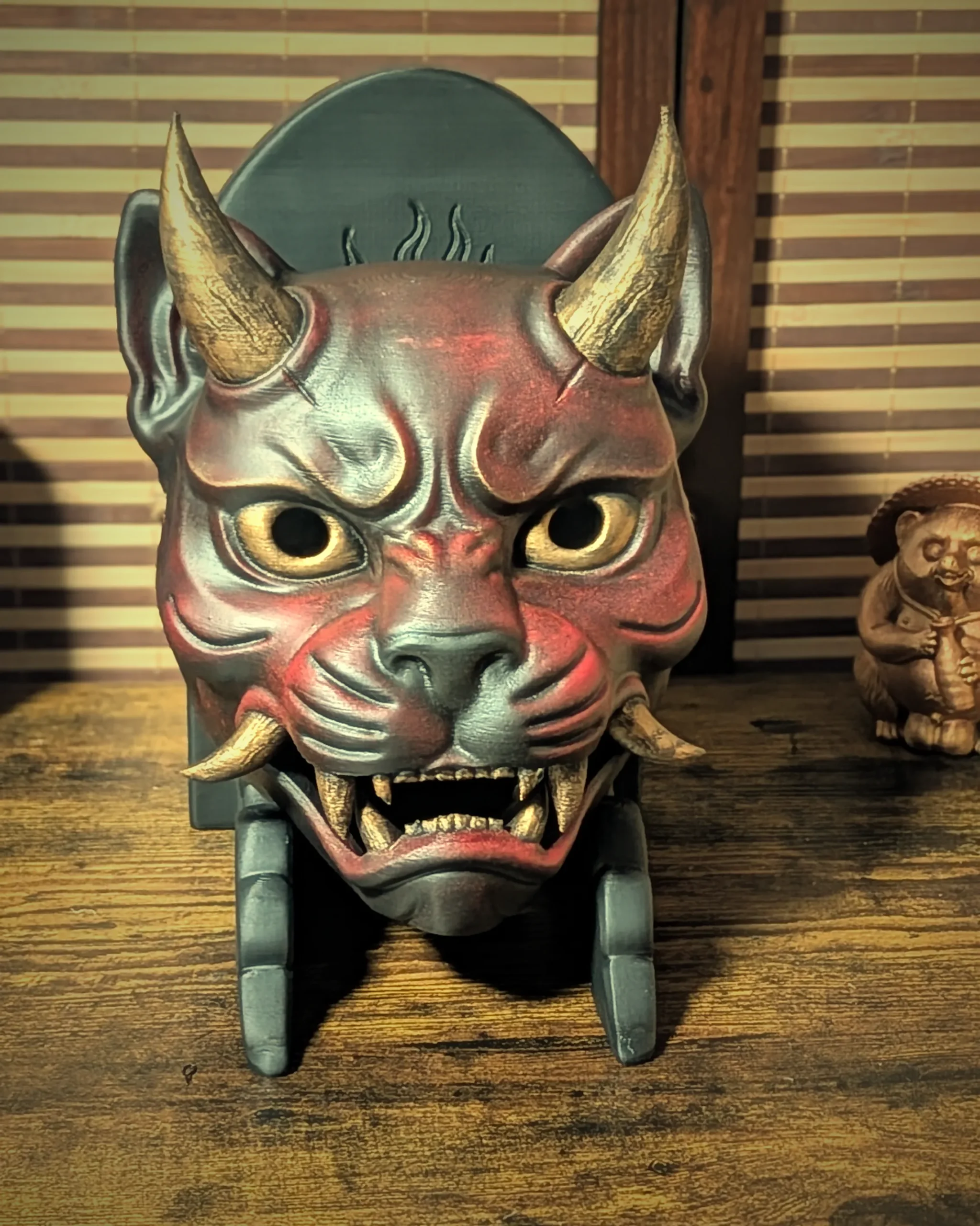 Nekomata Japanese Demon Cat Mask, handmade Japanese mask by Dai Yokai
