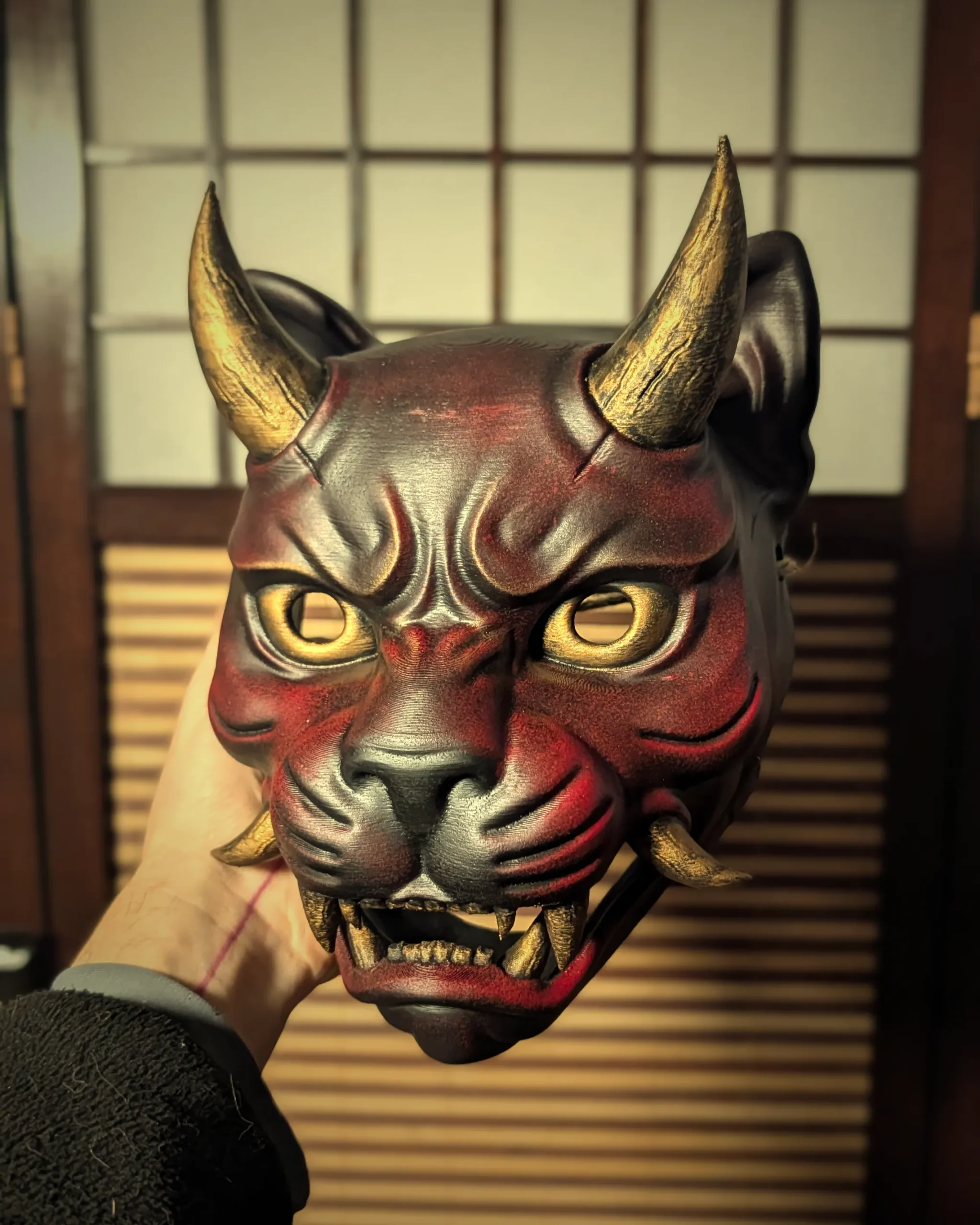 Nekomata Japanese Demon Cat Mask, handmade Japanese mask by Dai Yokai