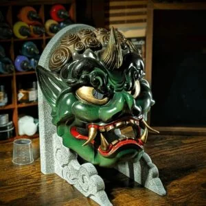 Masque Oni Fujin vert, vue principale