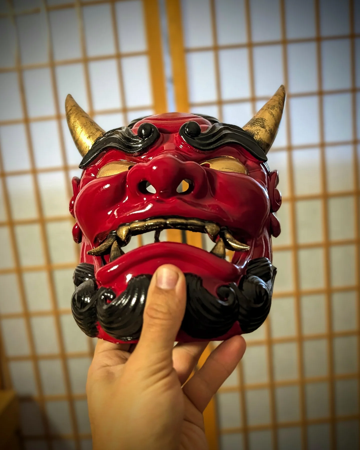 Oni Gawara Mask, Red, handmade Japanese mask by Dai Yokai