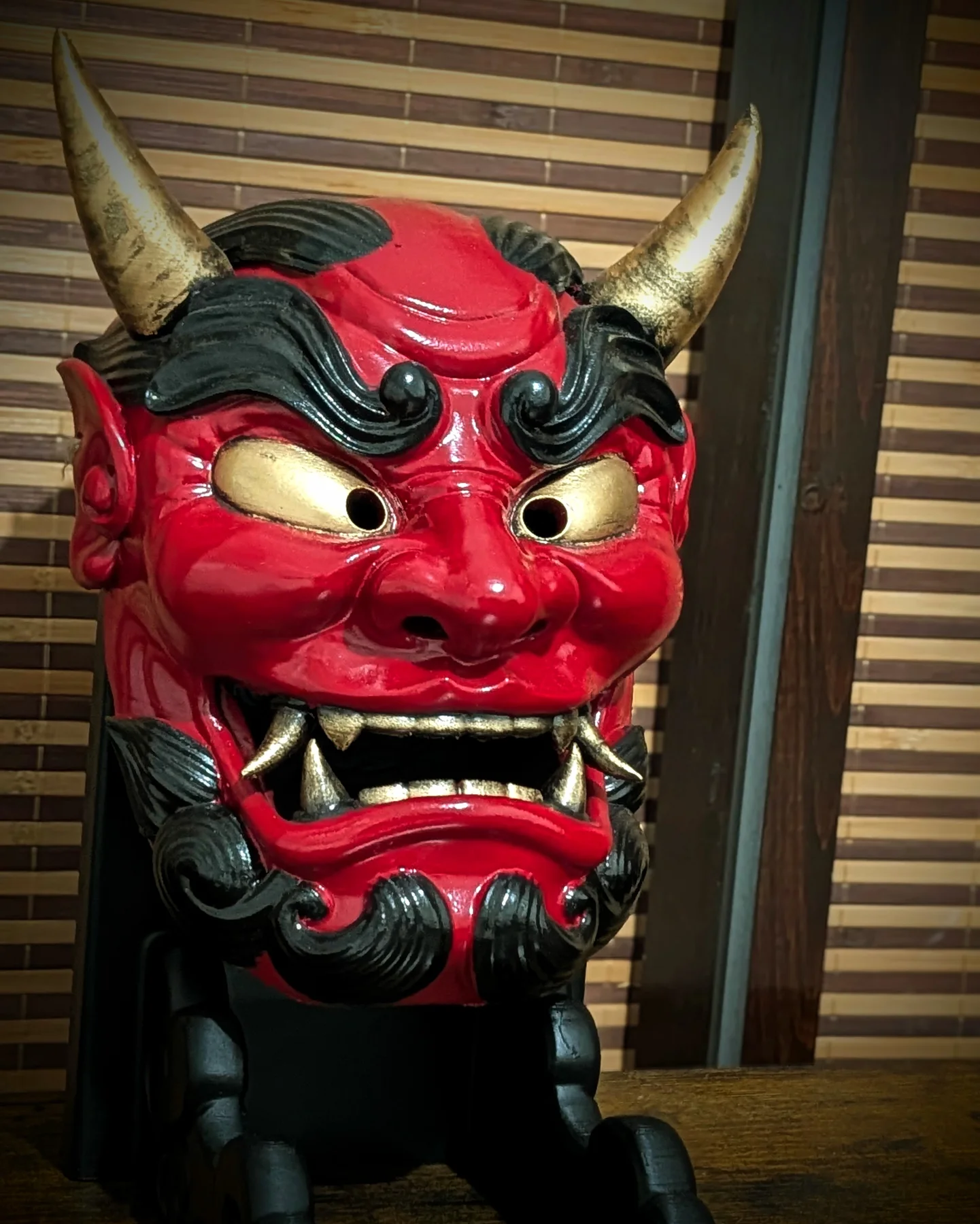 Oni Gawara Mask, Red, handmade Japanese mask by Dai Yokai