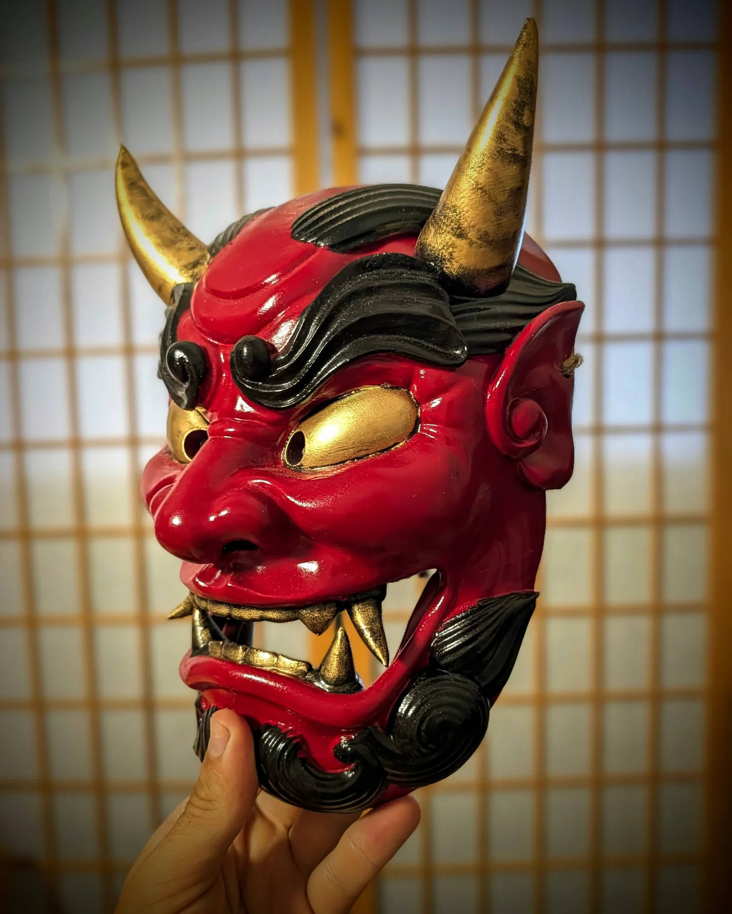 Oni Gawara Mask, Red, handmade Japanese mask by Dai Yokai