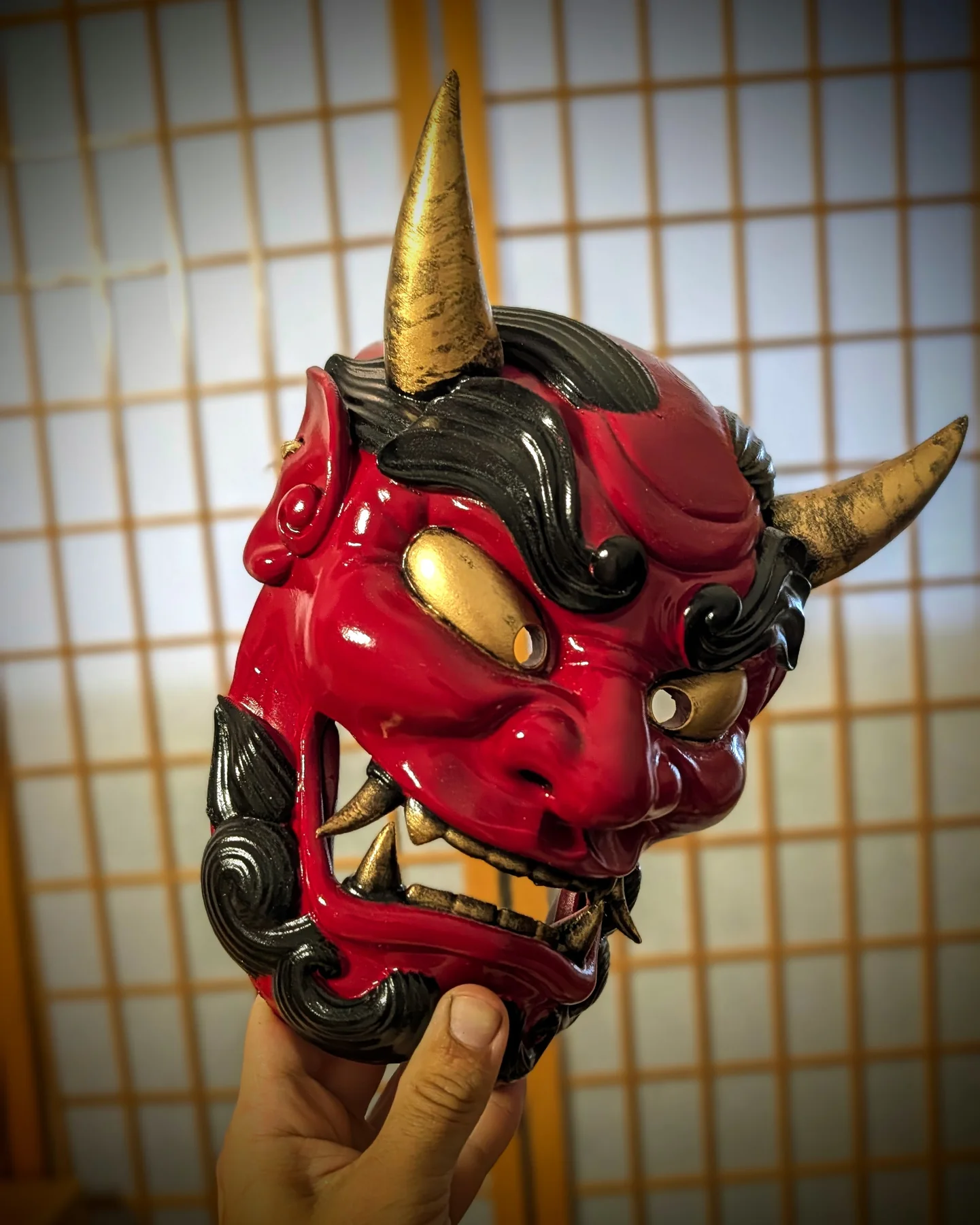 Oni Gawara Mask, Red, handmade Japanese mask by Dai Yokai