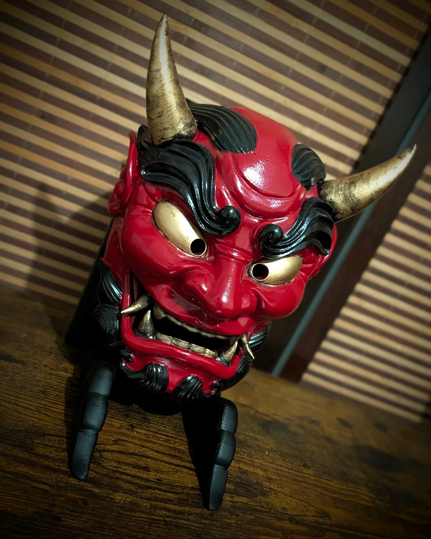 Oni Gawara Mask, Red, handmade Japanese mask by Dai Yokai