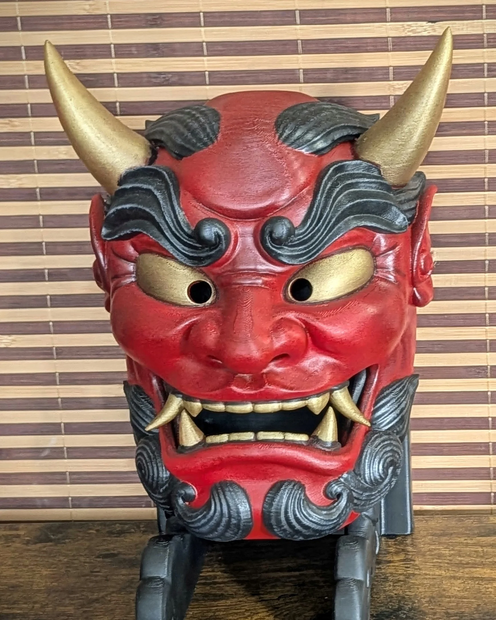 Oni Gawara Mask, Gold, handmade Japanese mask by Dai Yokai