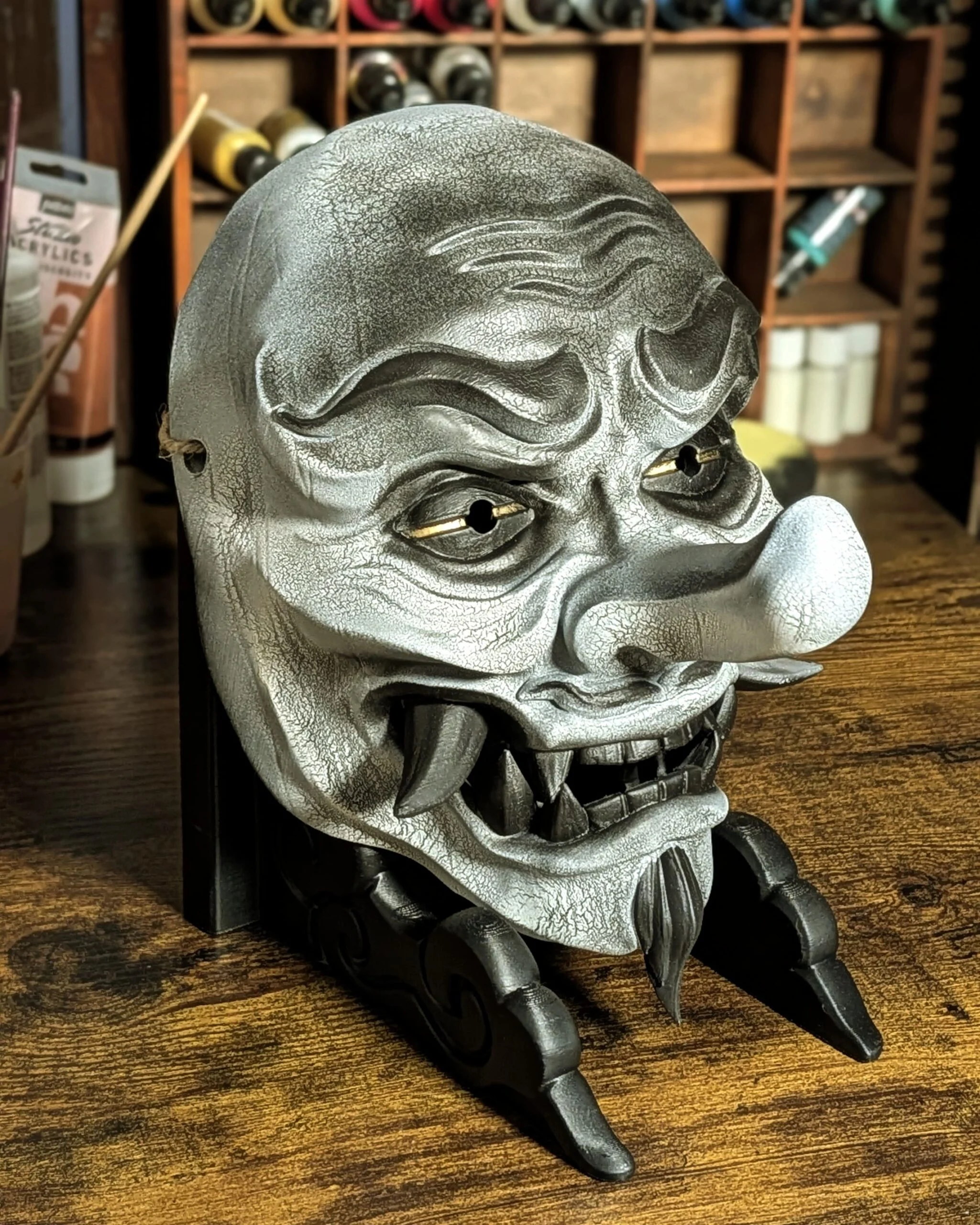 Tengu Mountain Spirit Mask, White, handmade Japanese mask by Dai Yokai