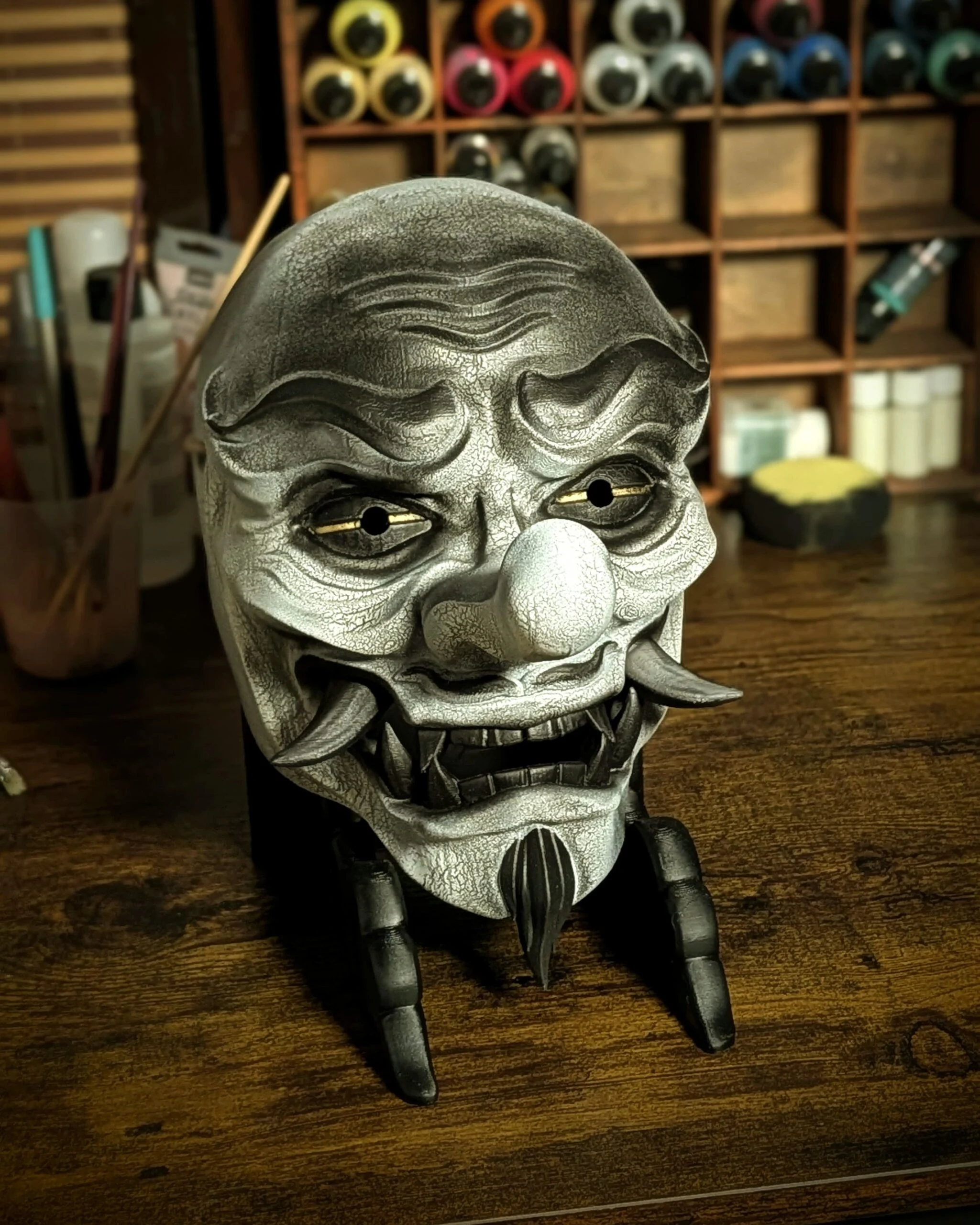 Tengu Mountain Spirit Mask, White, handmade Japanese mask by Dai Yokai