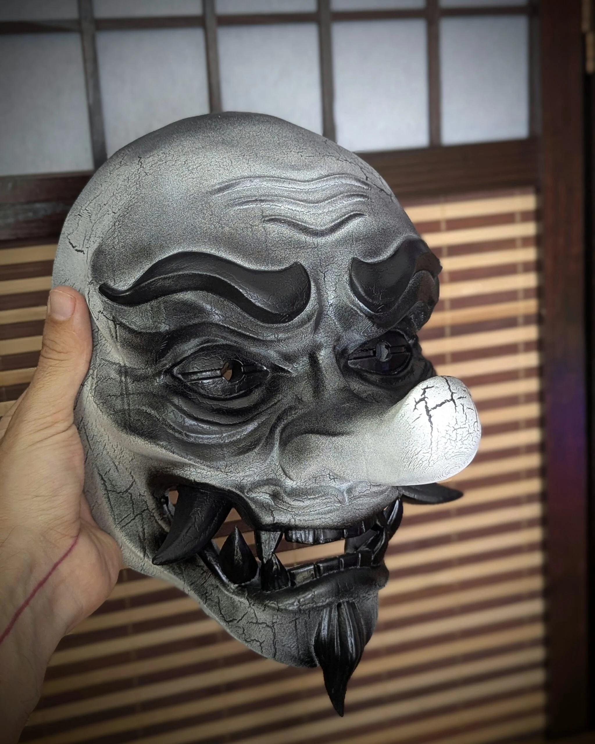 Tengu Mountain Spirit Mask, Red, handmade Japanese mask by Dai Yokai