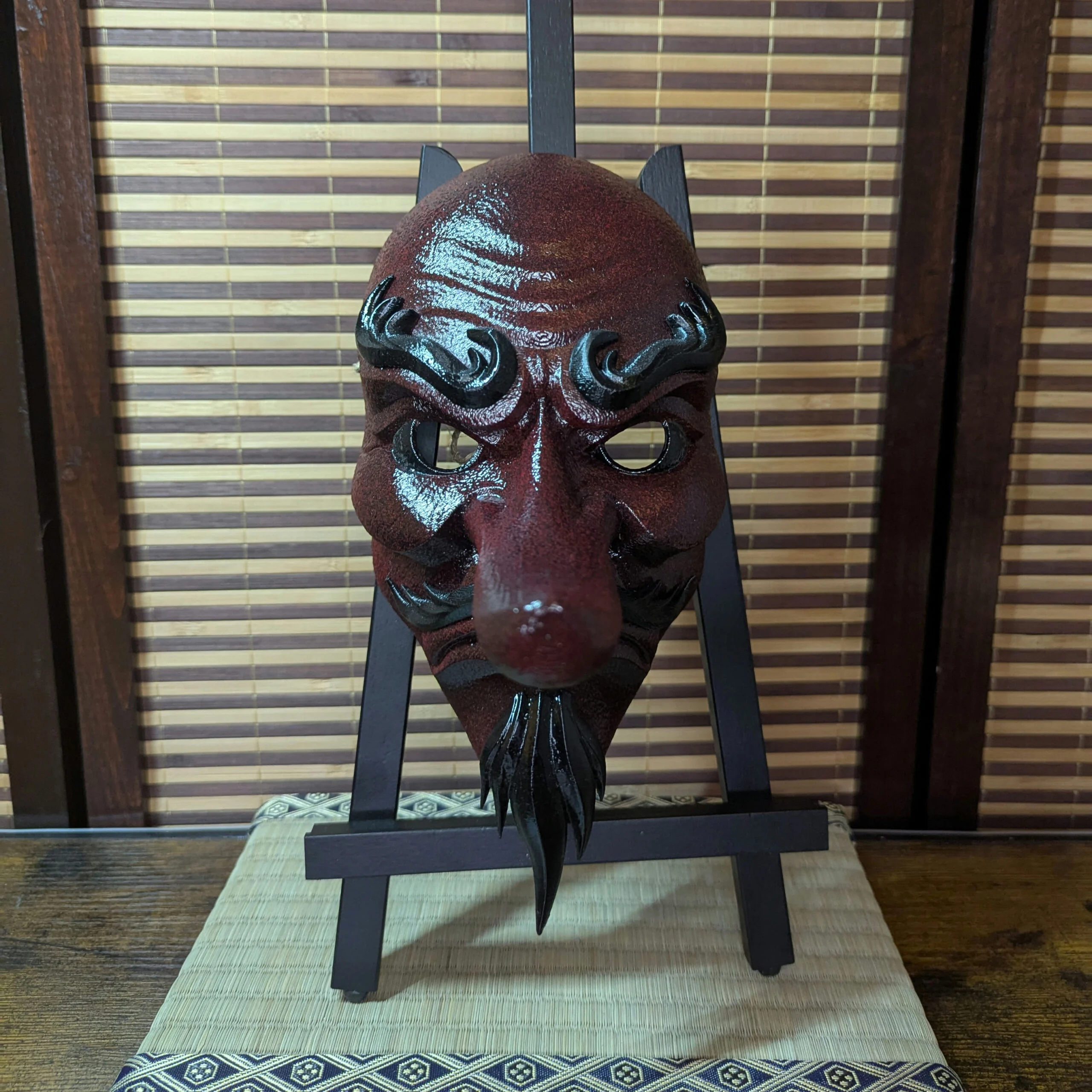 Large-Format Tengu Mask, Gold, handmade Japanese mask by Dai Yokai