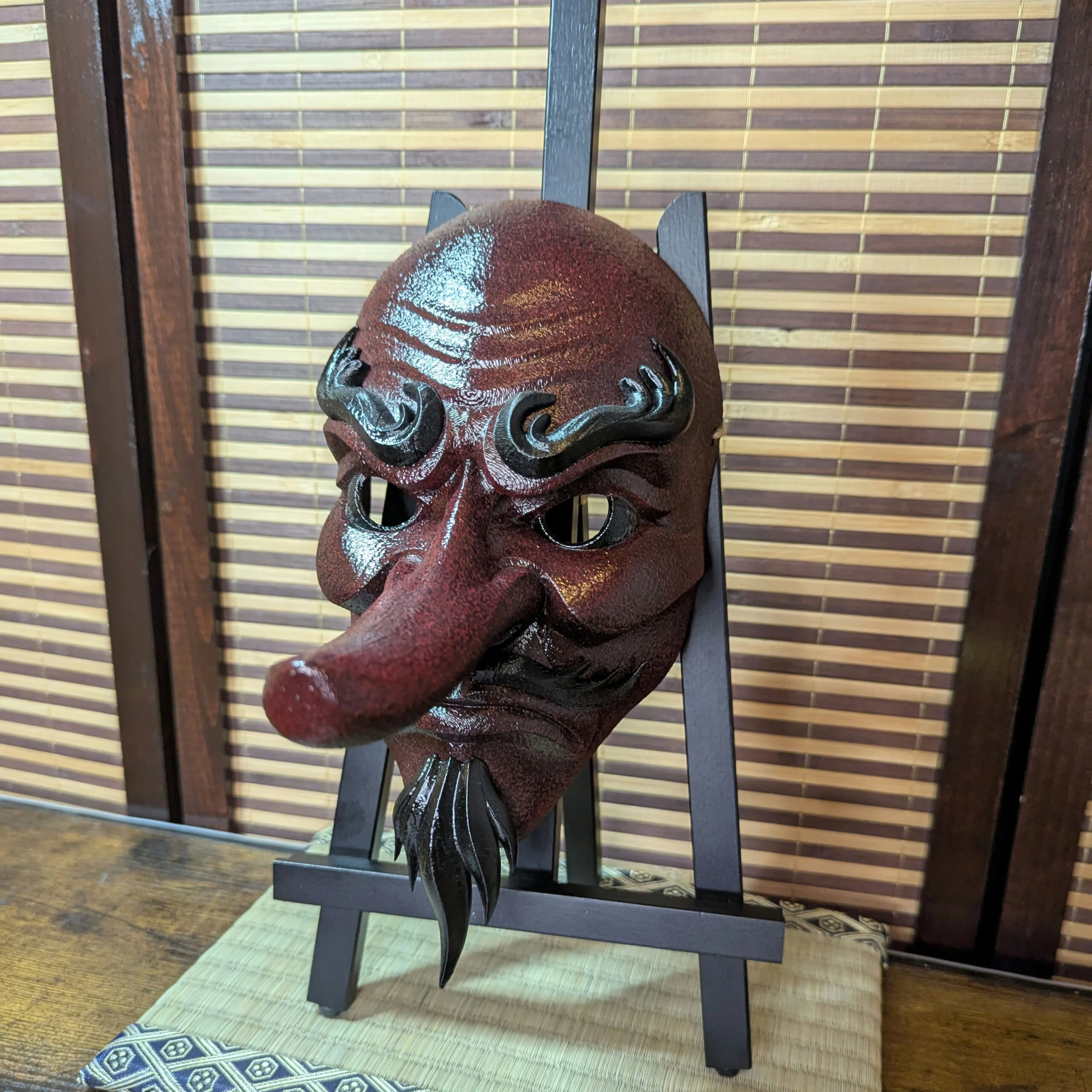 Large-Format Tengu Mask, Gold, handmade Japanese mask by Dai Yokai