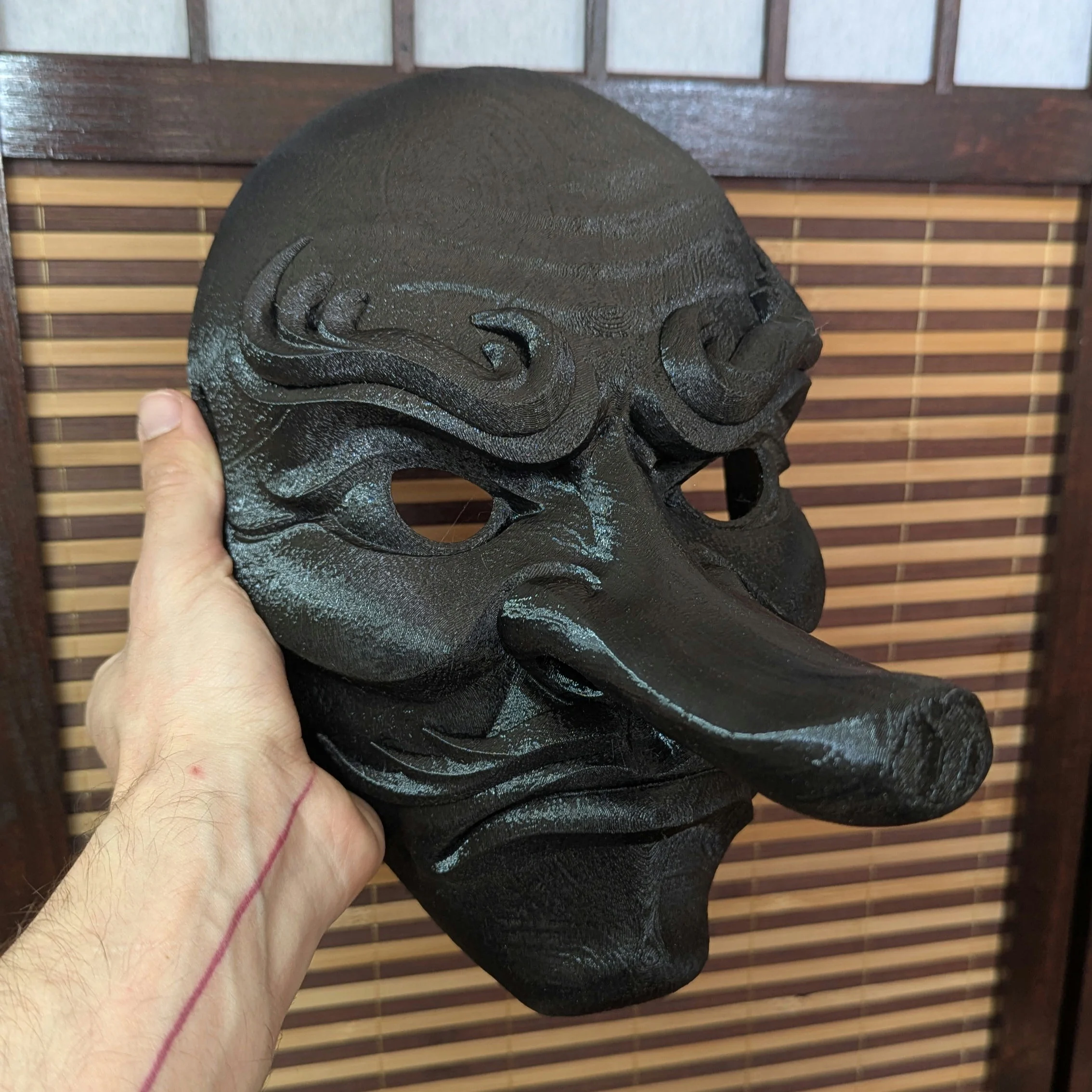 Large-Format Tengu Mask, Gold, handmade Japanese mask by Dai Yokai