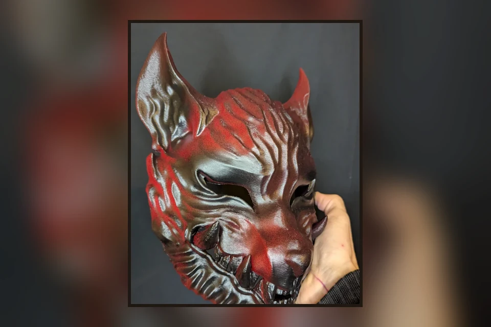 Masque Ōkami loup japonais fait main en PETG, peint à la main, Dai Yokai