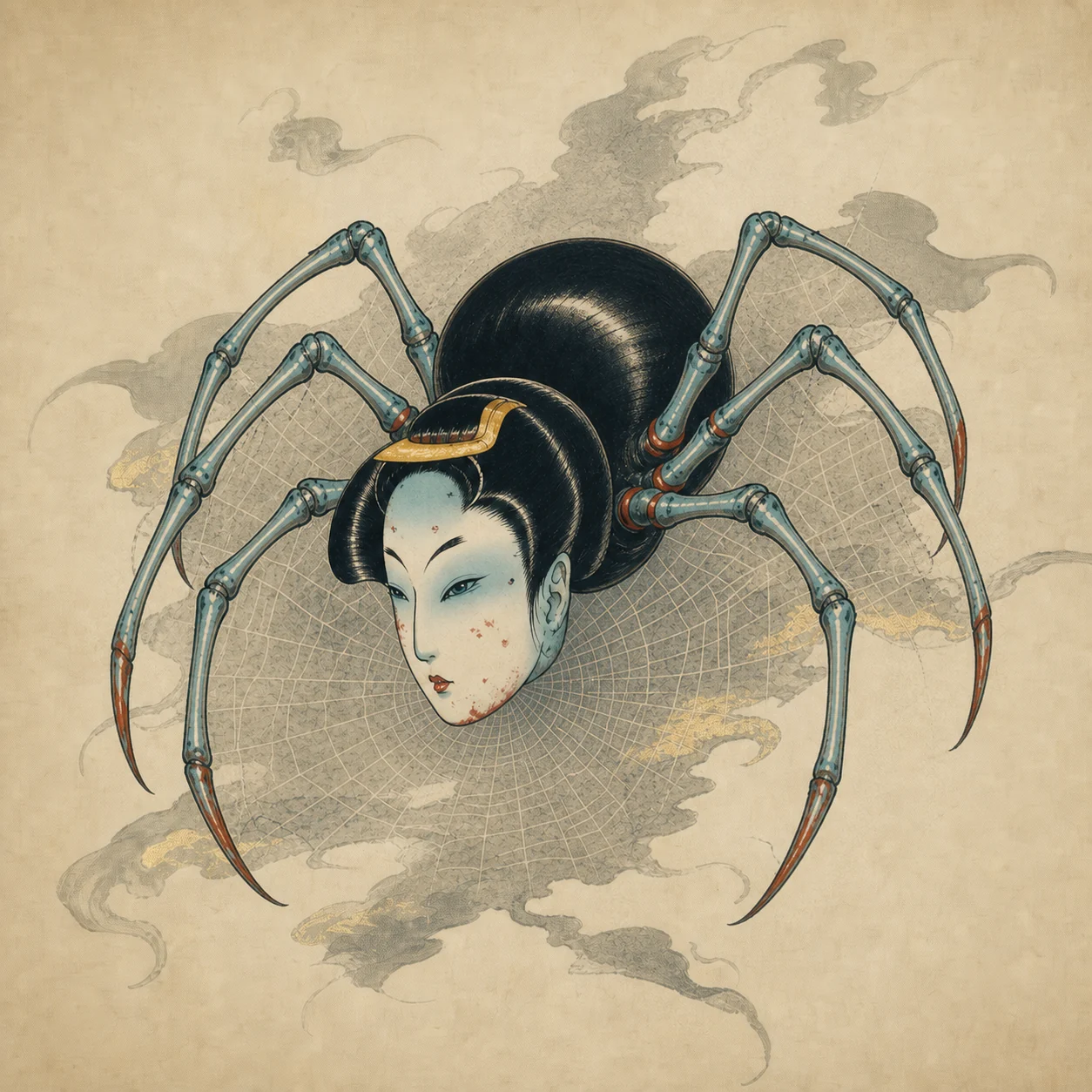 Jorogumo spider-woman illustration with eight spider legs