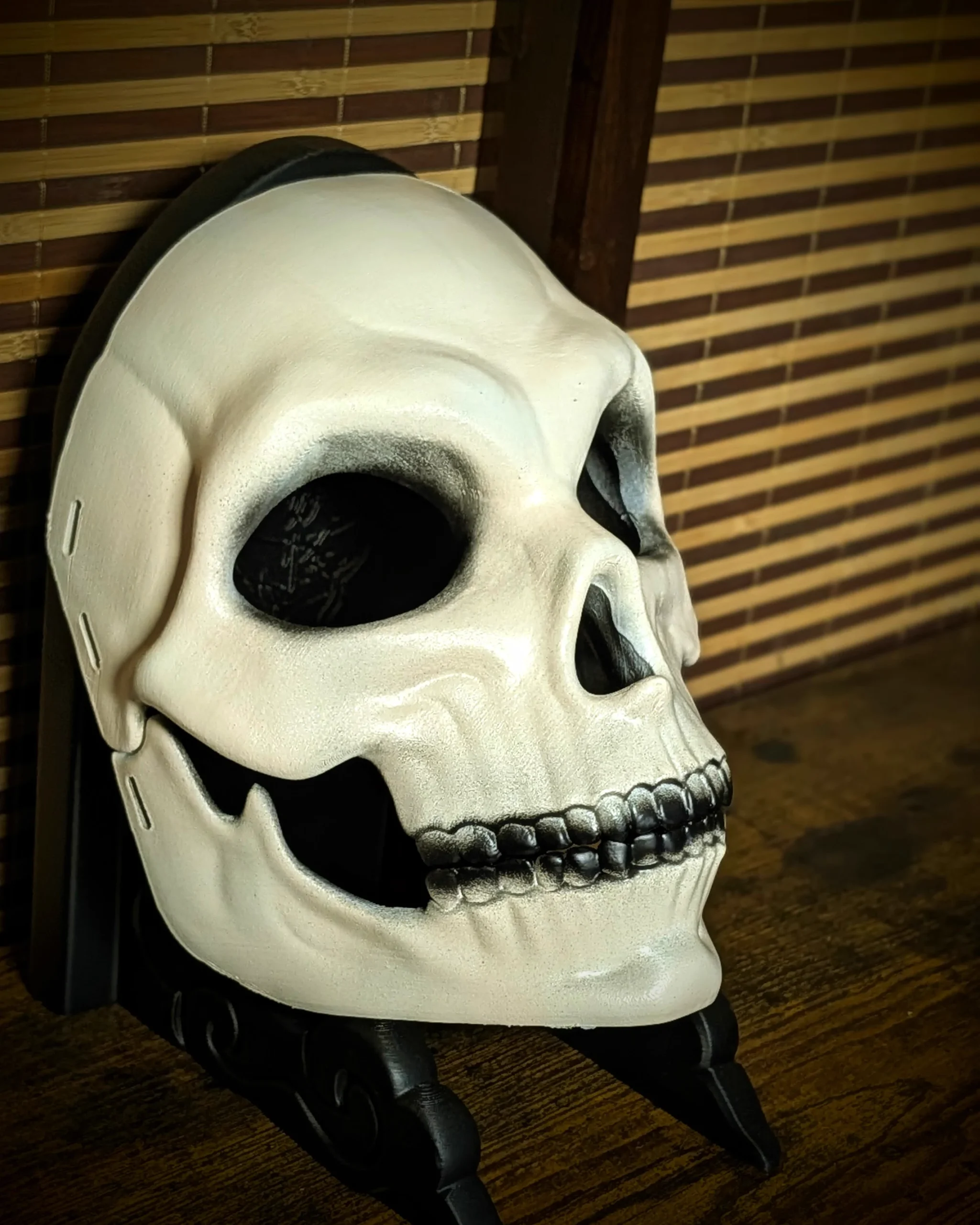 Masque articulé Gashadokuro blanc, mâchoire ouverte