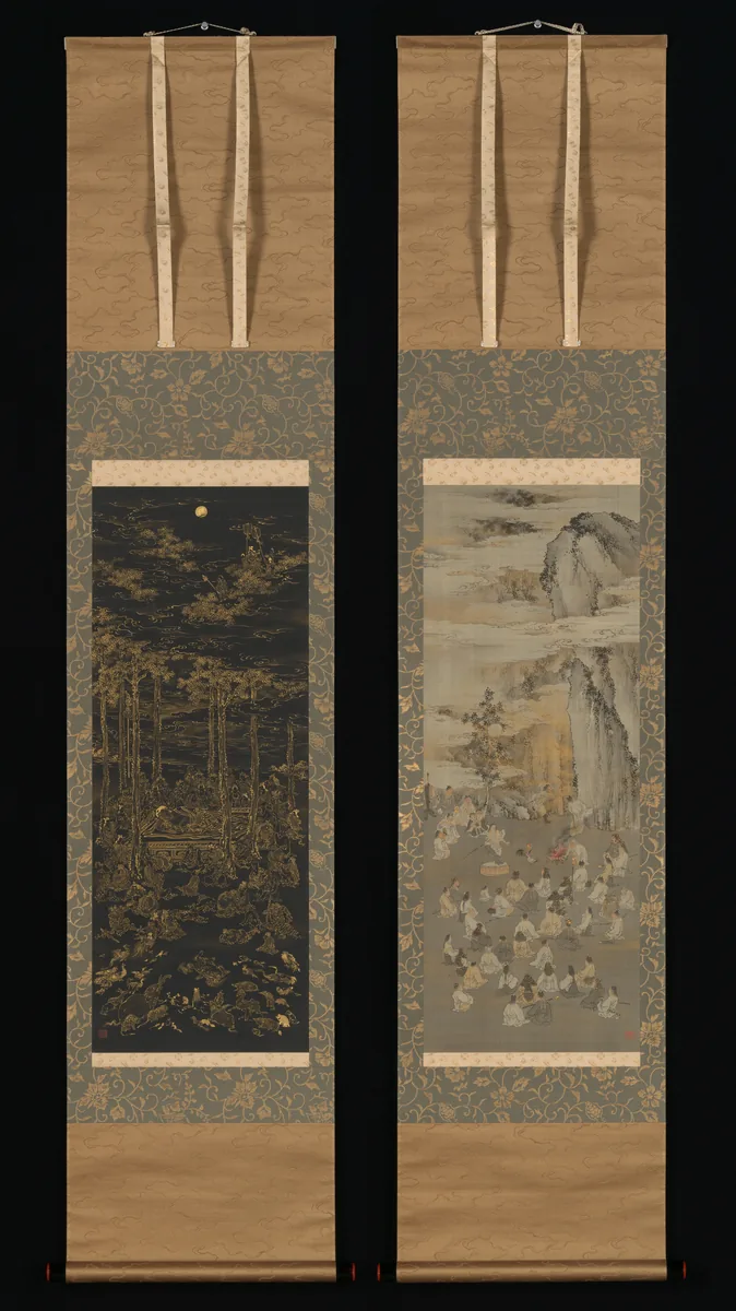 Amaterasu attirée hors de la grotte par la musique dans une œuvre de Kōno Bairei