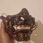 Oni Mempo Half Mask, handmade Japanese half-mask by Dai Yokai